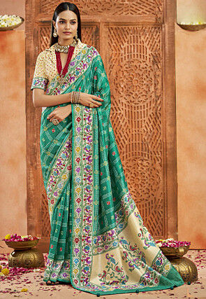 Bandhej Printed Art Silk Saree in Sea Green