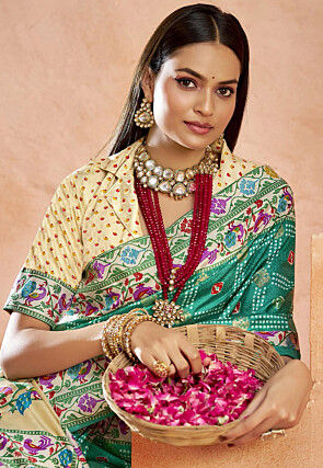 Bandhej Printed Art Silk Saree in Sea Green