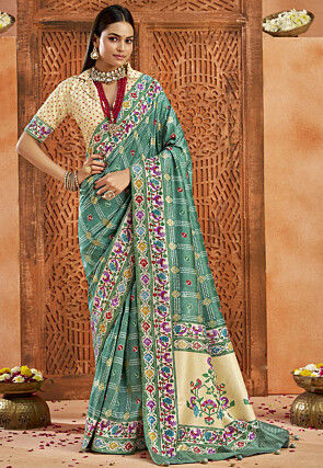 Bandhej Printed Art Silk Saree in Sea Green