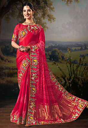Bandhej Printed Art Silk Saree in Shaded Fuchsia