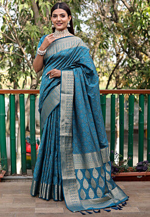 Bandhej Printed Art Silk Saree in Teal Blue