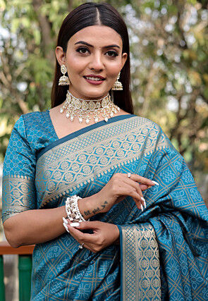 Bandhej Printed Art Silk Saree in Teal Blue