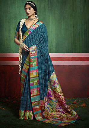 Bandhej Printed Art Silk Saree in Teal Blue