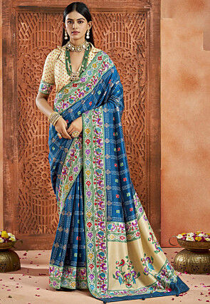 Bandhej Printed Art Silk Saree in Teal Blue