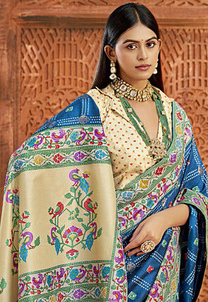 Bandhej Printed Art Silk Saree in Teal Blue