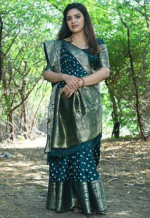 Bandhej Printed Art Silk Saree in Teal Green