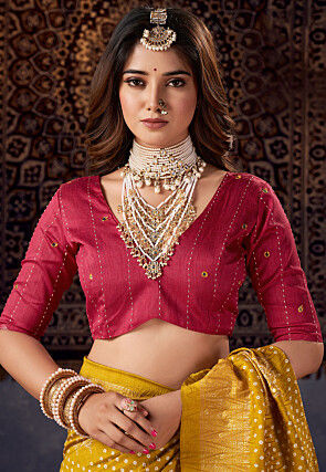 Bandhej Printed Art Silk Saree in Yellow