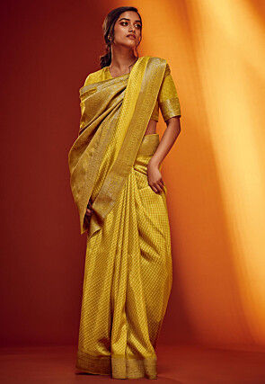Bandhej Printed Art Silk Saree in Yellow