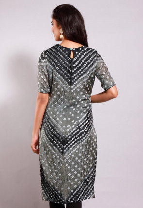 Bandhej Printed Art Silk Straight Kurta in Grey