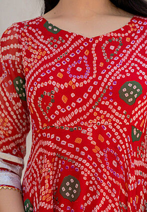 Bandhej Printed Chiffon A Line Suit in Red
