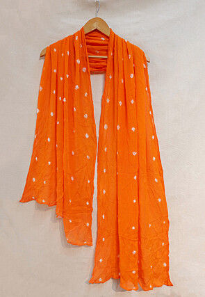Bandhej Printed Chiffon Dupatta in Orange