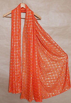 Bandhej Printed Chiffon dupatta in Orange