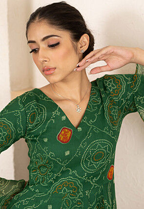 Bandhej Printed Chiffon Gown in Green