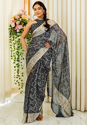 Bandhej Printed Chiffon Saree in Black