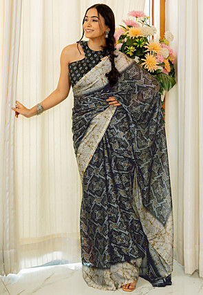 Bandhej Printed Chiffon Saree in Black