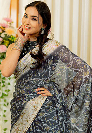 Bandhej Printed Chiffon Saree in Black