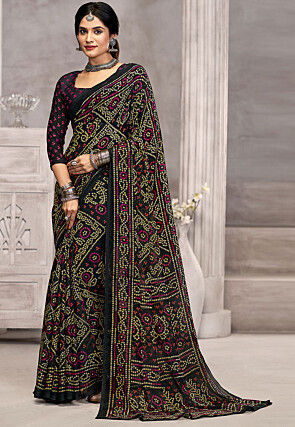 Bandhej Printed Chiffon Saree in Black