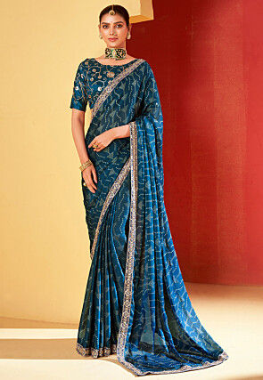 Bandhej Printed Chiffon Saree in Blue