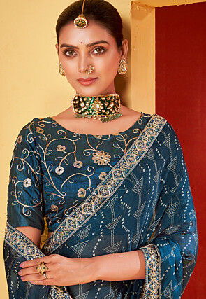 Bandhej Printed Chiffon Saree in Blue