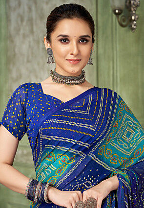 Bandhej Printed Chiffon Saree in Blue