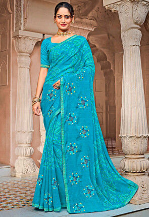 Bandhej Printed Chiffon Saree in Blue