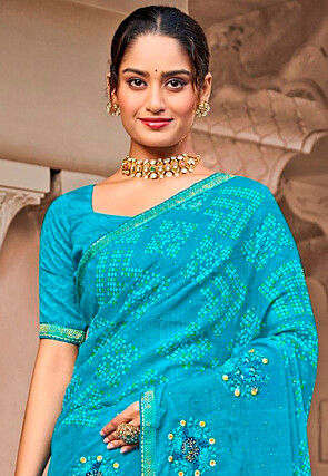 Bandhej Printed Chiffon Saree in Blue