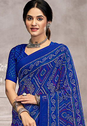 Bandhej Printed Chiffon Saree in Blue