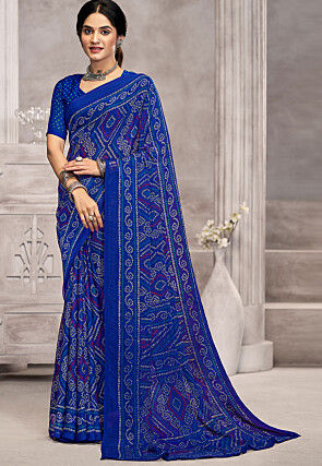 Bandhej Printed Chiffon Saree in Blue