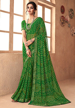 Bandhej Printed Chiffon Saree in Dark Purple