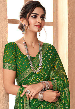 Bandhej Printed Chiffon Saree in Dark Purple