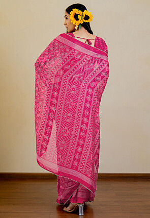 Bandhej Printed Chiffon Saree in Fuchsia