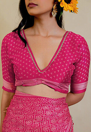 Bandhej Printed Chiffon Saree in Fuchsia