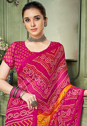 Bandhej Printed Chiffon Saree in Fuchsia