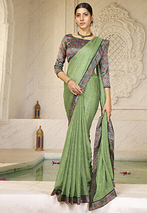 Bandhej Printed Chiffon Saree in Green