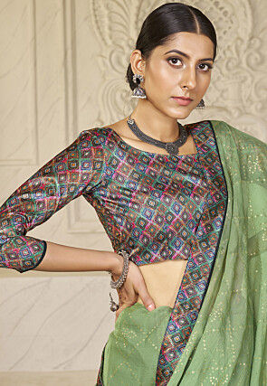 Bandhej Printed Chiffon Saree in Green