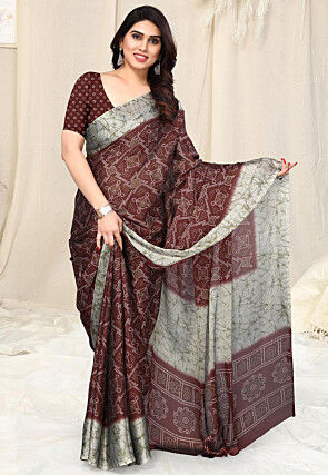 Bandhej Printed Chiffon Saree in Maroon