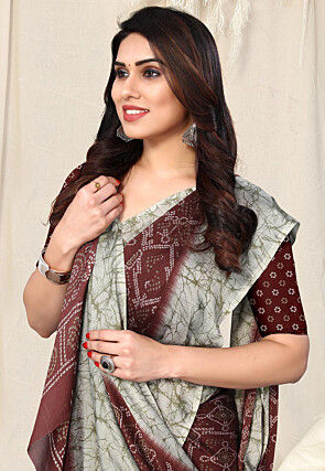 Bandhej Printed Chiffon Saree in Maroon