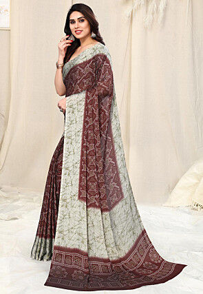 Bandhej Printed Chiffon Saree in Maroon