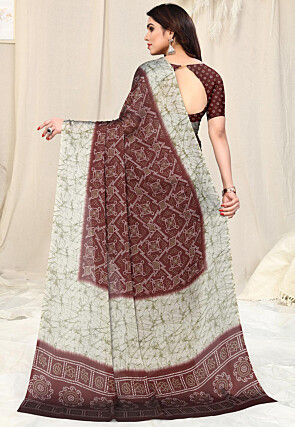 Bandhej Printed Chiffon Saree in Maroon