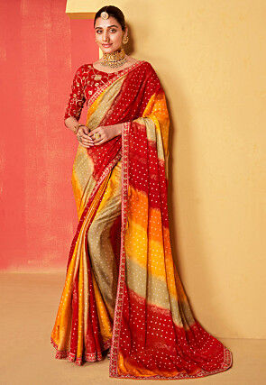 Bandhej Printed Chiffon Saree in Multicolor