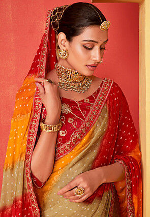 Bandhej Printed Chiffon Saree in Multicolor