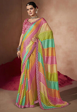 Bandhej Printed Chiffon Saree in Multicolor