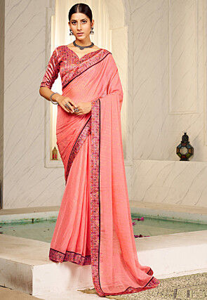 Bandhej Printed Chiffon Saree in Peach