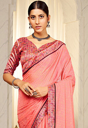 Bandhej Printed Chiffon Saree in Peach