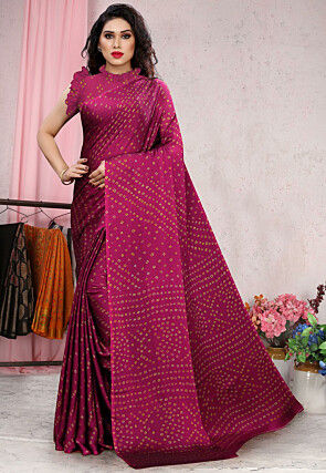Bandhej Printed Chiffon Saree in Pink
