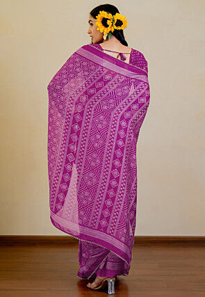 Bandhej Printed Chiffon Saree in Purple