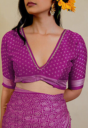 Bandhej Printed Chiffon Saree in Purple