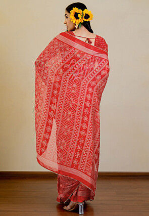 Bandhej Printed Chiffon Saree in Red