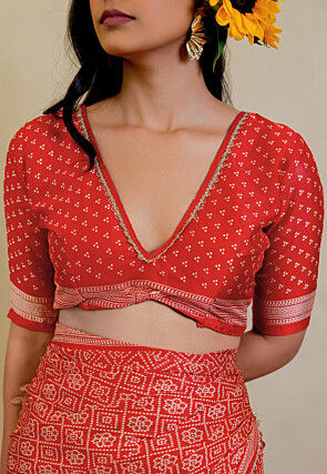 Bandhej Printed Chiffon Saree in Red