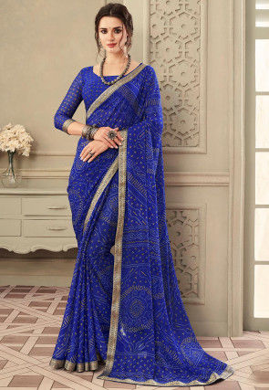 Bandhej Printed Chiffon Saree in Royal Blue
